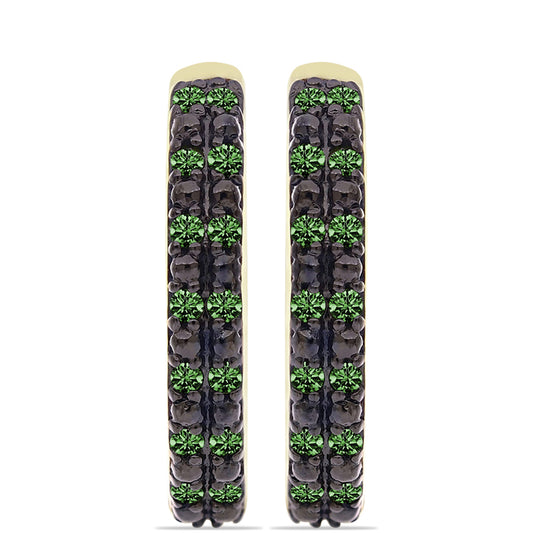 Pozlacené Stříbro 925/1000 - Náušnice se Zeleným Diamantem - Karátové číslo: 0.21. přibližná hmotnost: 4.19 gramů