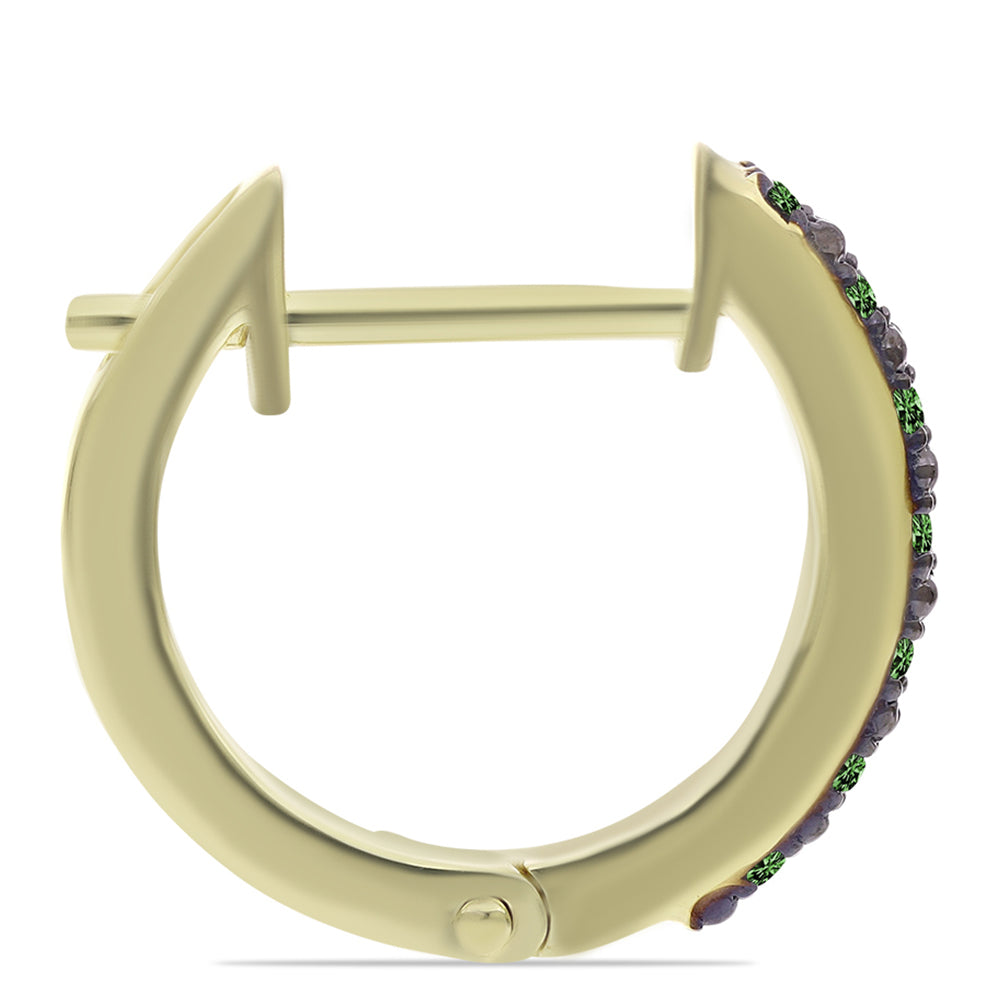 Pozlacené Stříbro 925/1000 - Náušnice se Zeleným Diamantem - Karátové číslo: 0.21. přibližná hmotnost: 4.19 gramů