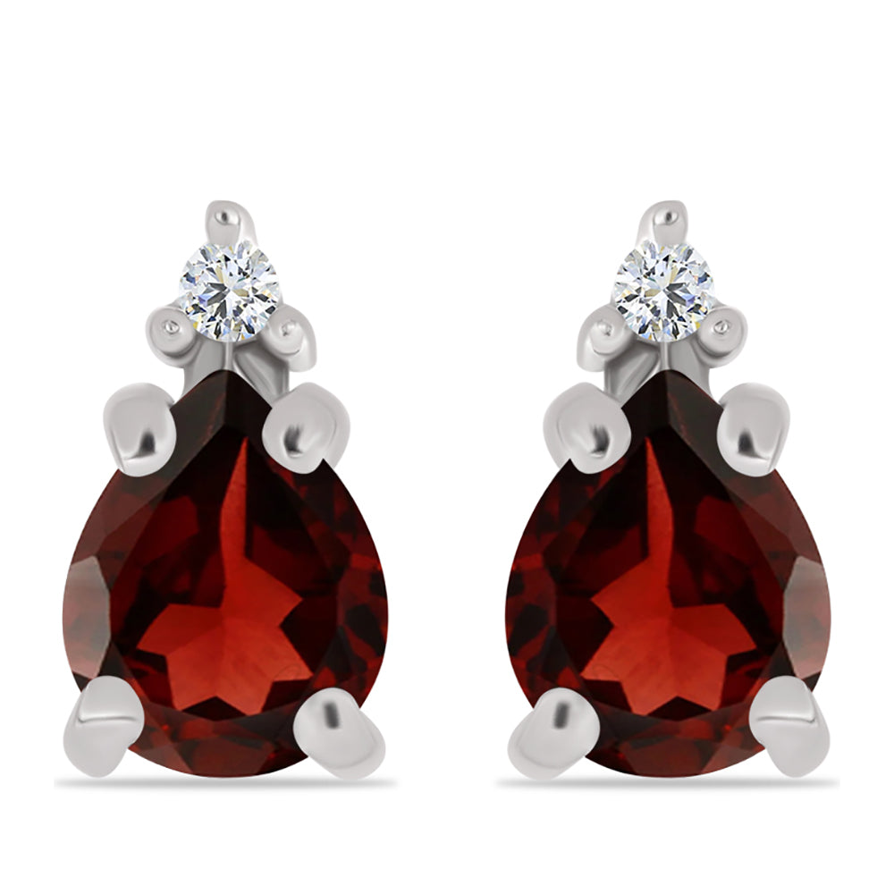 Stříbro 925/1000 - Náušnice s Bartonským Granátem a Bílým Topazem - Karátové číslo: 0.86. přibližná hmotnost: 1.14 gramů