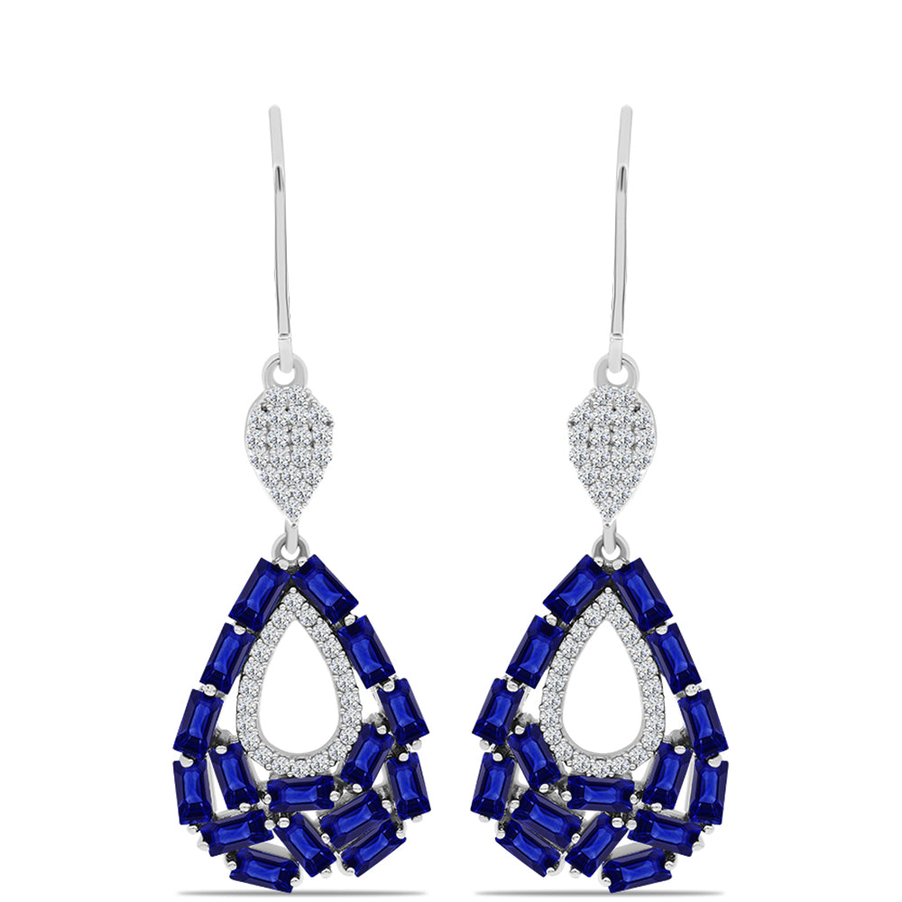 Stříbrné Náušnice s Australským Modrým Safírem a Bílým Topazem