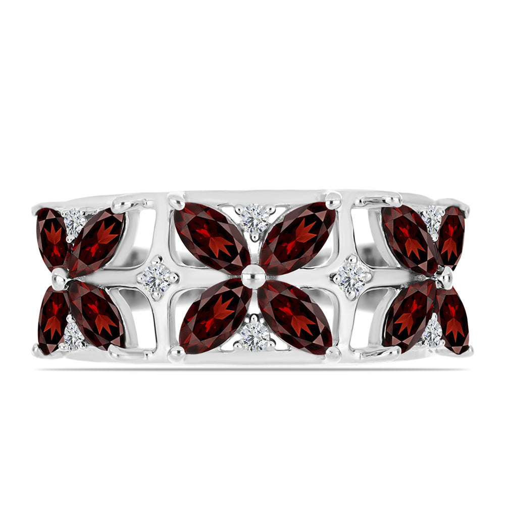 Stříbrný Prsten s Bartonským Granátem a Bílým Topazem