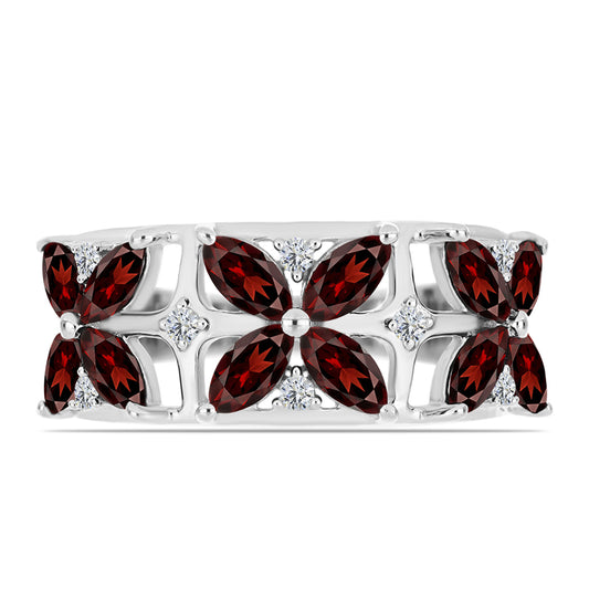 Stříbrný Prsten s Bartonským Granátem a Bílým Topazem