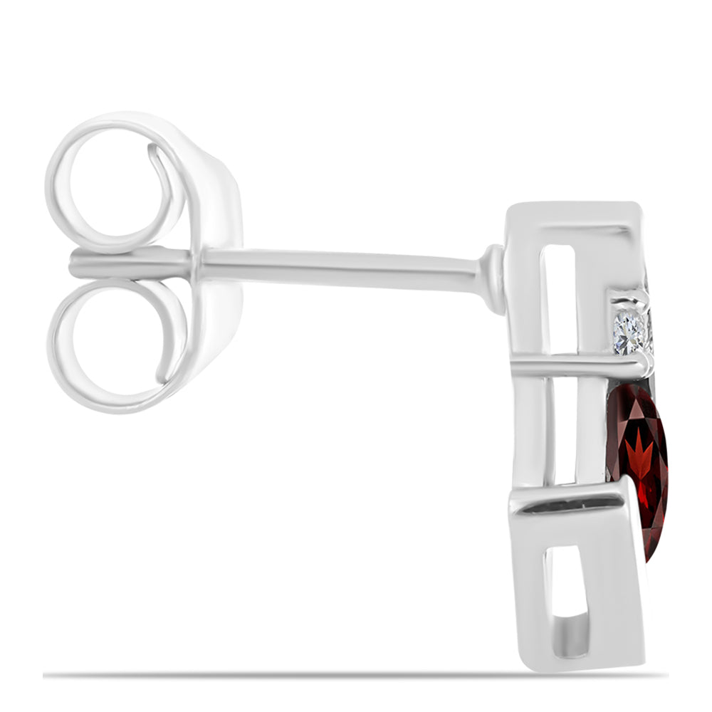 Stříbro 925/1000 - Náušnice s Bartonským Granátem a Bílým Topazem - Karátové číslo: 0.8. přibližná hmotnost: 1.72 gramů 2 