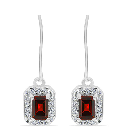 Stříbro 925/1000 - Náušnice s Bartonským Granátem a Bílým Topazem - Karátové číslo: 1.66. přibližná hmotnost: 2.64 gramů