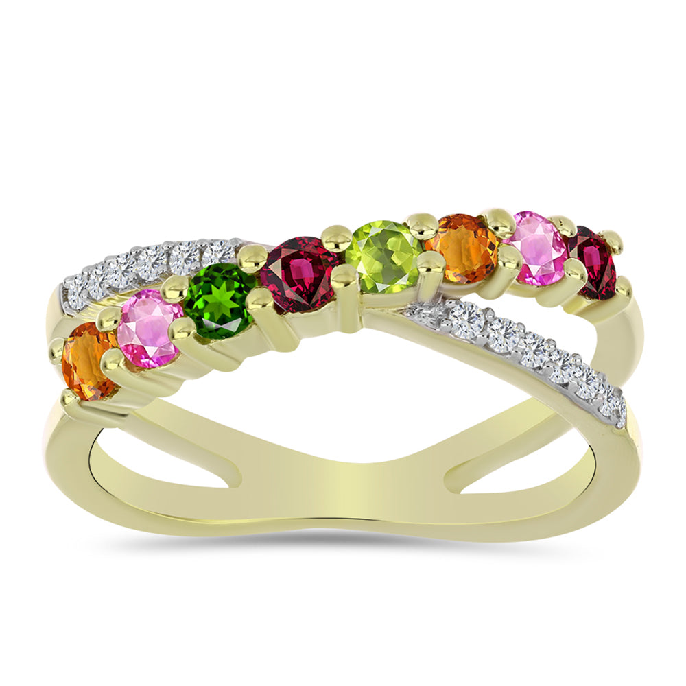 Pozlacený Stříbrný Prsten s Chakra Turmalínem a Bílým Topazem 3 