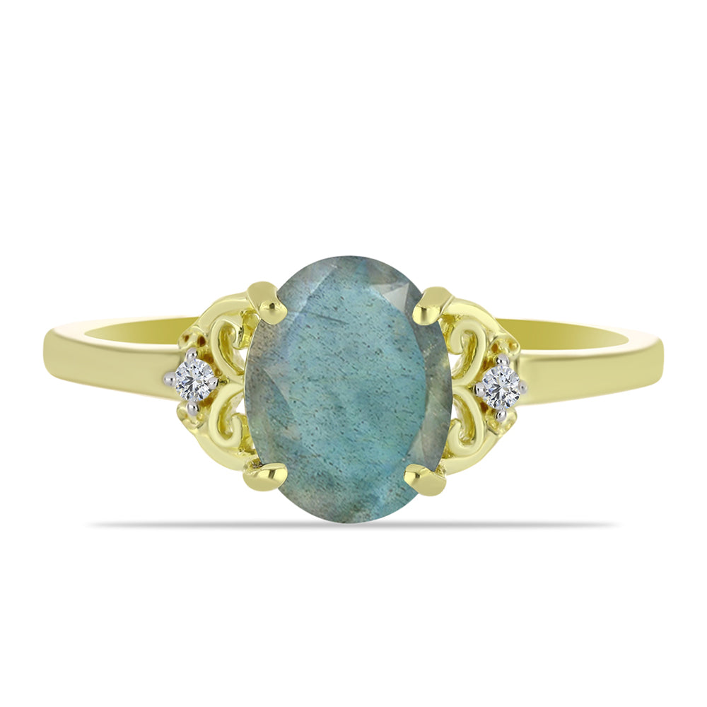 Pozlacený Stříbrný Prsten s Labradoritem a Bílým Topazem 1 