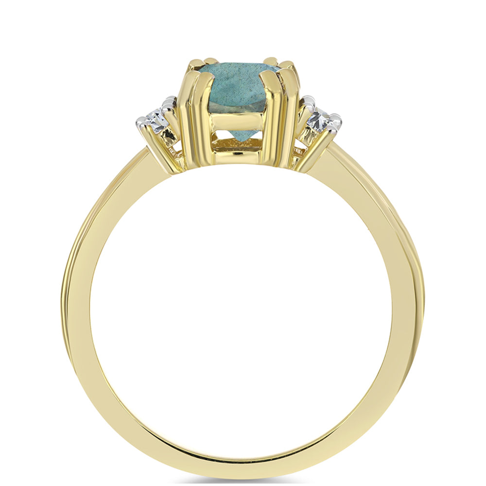 Pozlacené Stříbro 925/1000 - Prsten s Labradoritem a Bílým Topazem - Karátové číslo: 1.42. přibližná hmotnost: 2.84 gramů