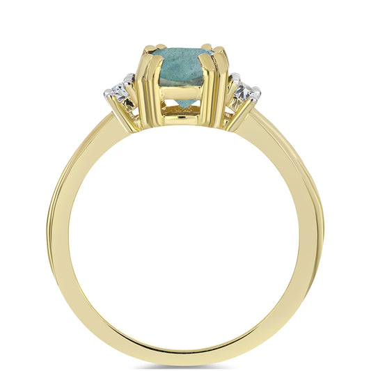 Pozlacené Stříbro 925/1000 - Prsten s Labradoritem a Bílým Topazem - Karátové číslo: 1.42. přibližná hmotnost: 2.84 gramů