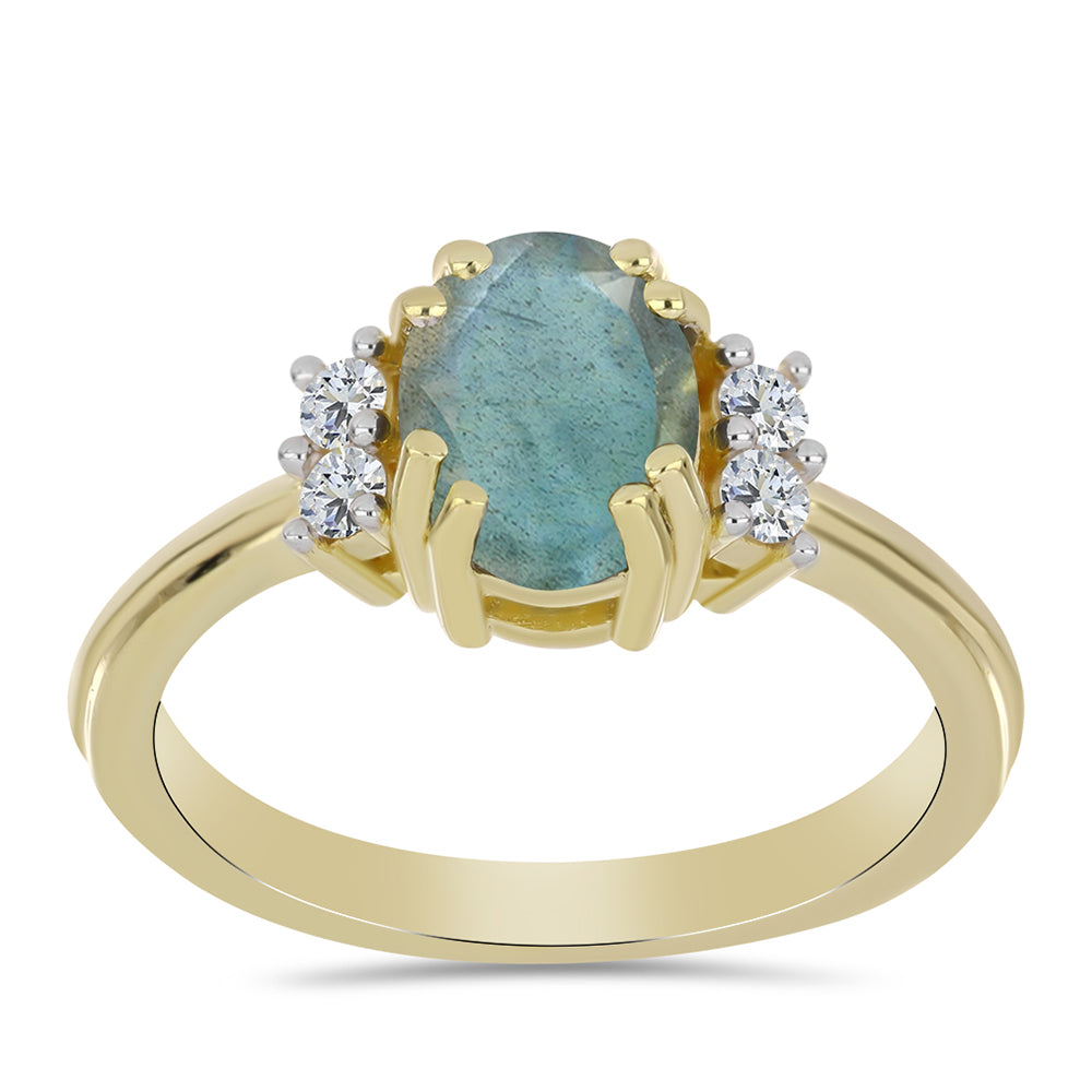 Pozlacené Stříbro 925/1000 - Prsten s Labradoritem a Bílým Topazem - Karátové číslo: 1.42. přibližná hmotnost: 2.84 gramů 3 