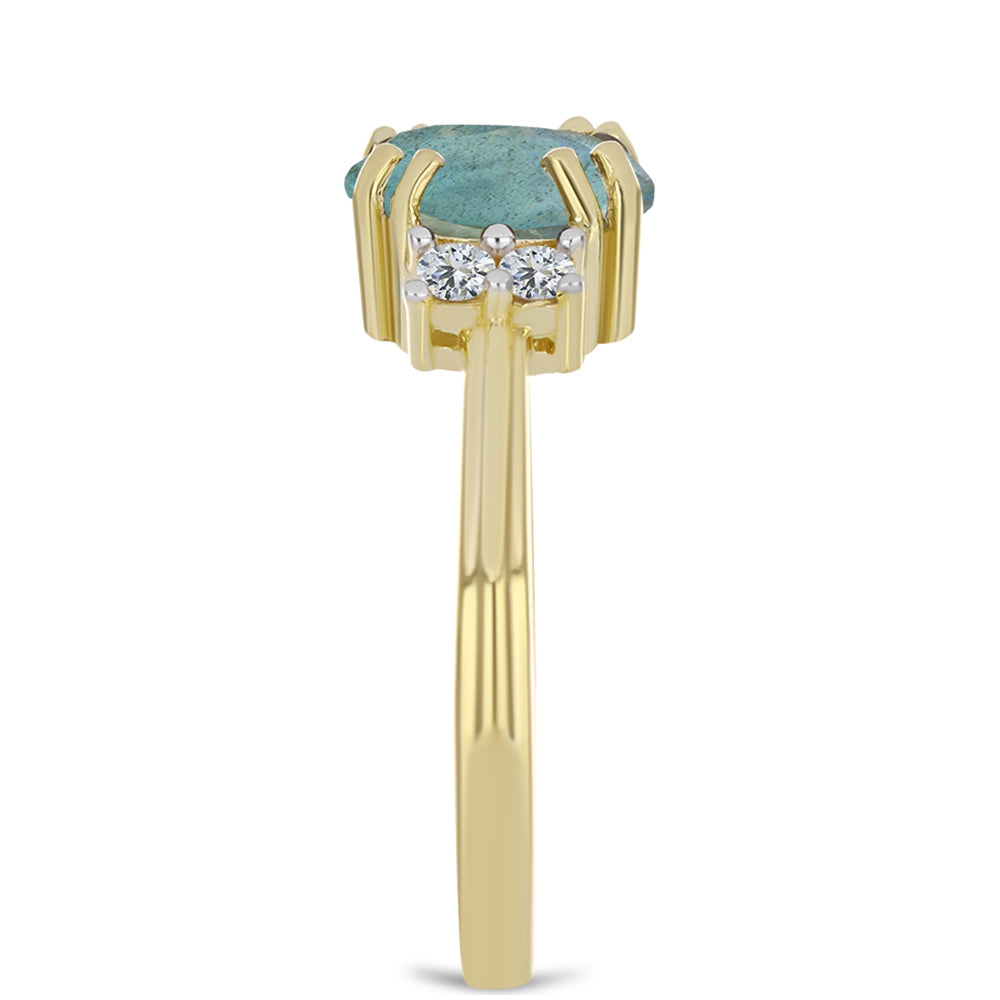 Pozlacené Stříbro 925/1000 - Prsten s Labradoritem a Bílým Topazem - Karátové číslo: 1.42. přibližná hmotnost: 2.84 gramů 4 