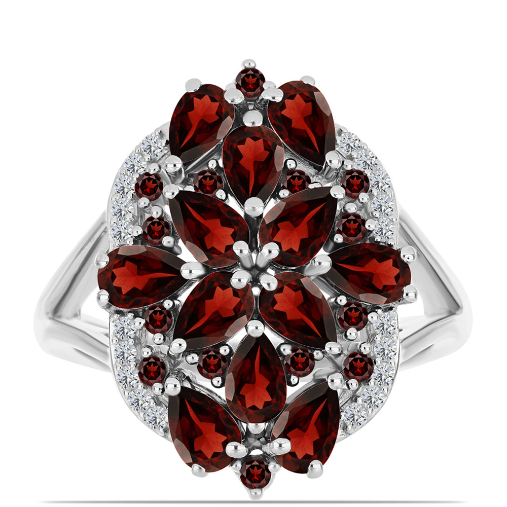 Stříbrný Prsten s Bartonským Granátem a Bílým Topazem