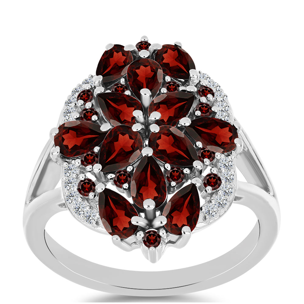 Stříbrný Prsten s Bartonským Granátem a Bílým Topazem