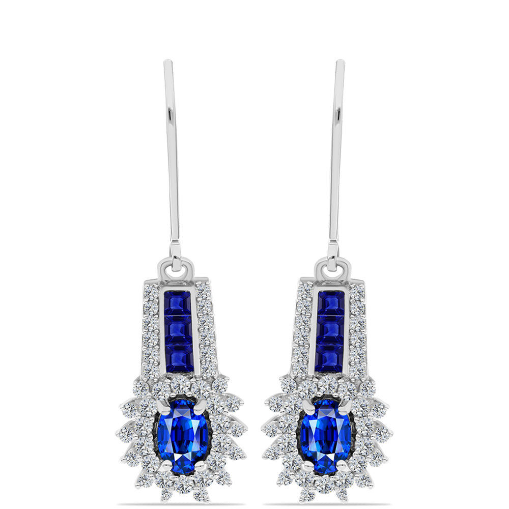 Stříbrné Náušnice s Australským Modrým Safírem a Bílým Topazem
