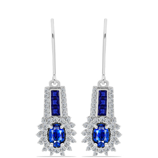 Stříbrné Náušnice s Australským Modrým Safírem a Bílým Topazem