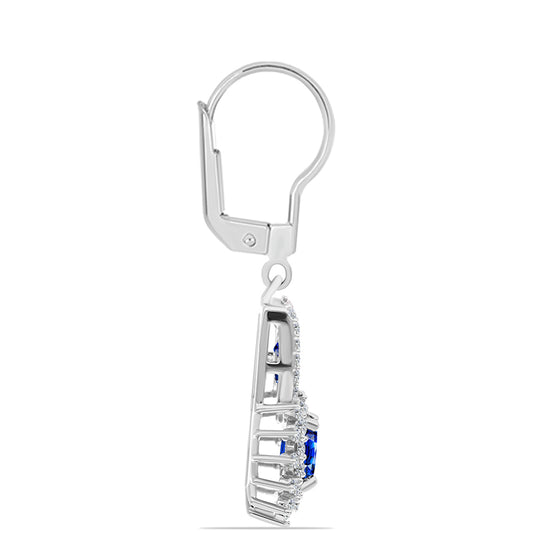 Stříbrné Náušnice s Australským Modrým Safírem a Bílým Topazem