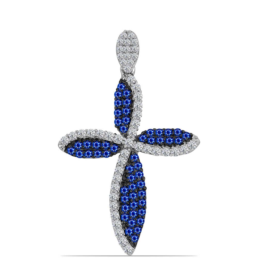 Kříž Stříbrný Přívěsek s Australským Modrým Safírem a Bílým Topazem 1 