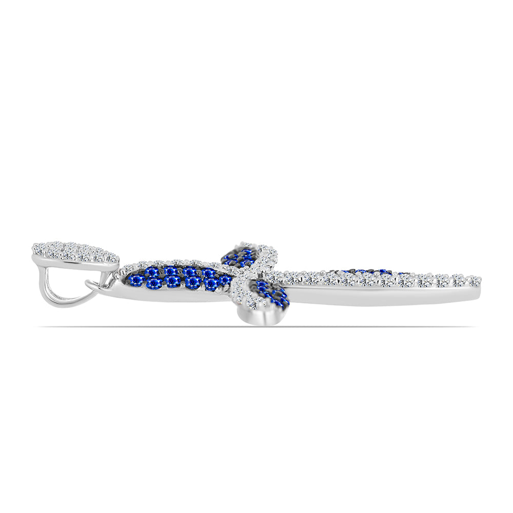 Kříž Stříbrný Přívěsek s Australským Modrým Safírem a Bílým Topazem 2 