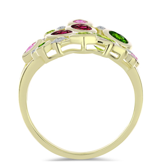 Pozlacené Stříbro 925/1000 - Prsten s Chakra Turmalínem a Bílým Topazem - Karátové číslo: 2.2. přibližná hmotnost: 6.18 gramů