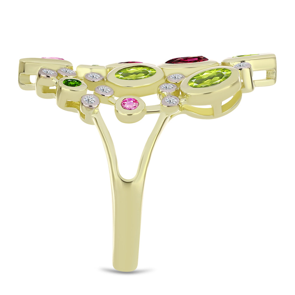 Pozlacené Stříbro 925/1000 - Prsten s Chakra Turmalínem a Bílým Topazem - Karátové číslo: 2.2. přibližná hmotnost: 6.18 gramů 4 