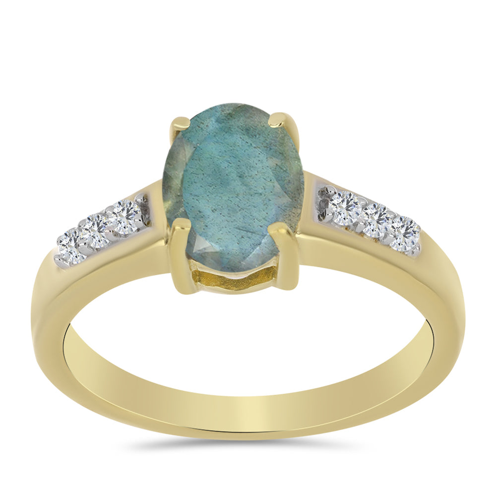 Pozlacený Stříbrný Prsten s Labradoritem a Bílým Topazem