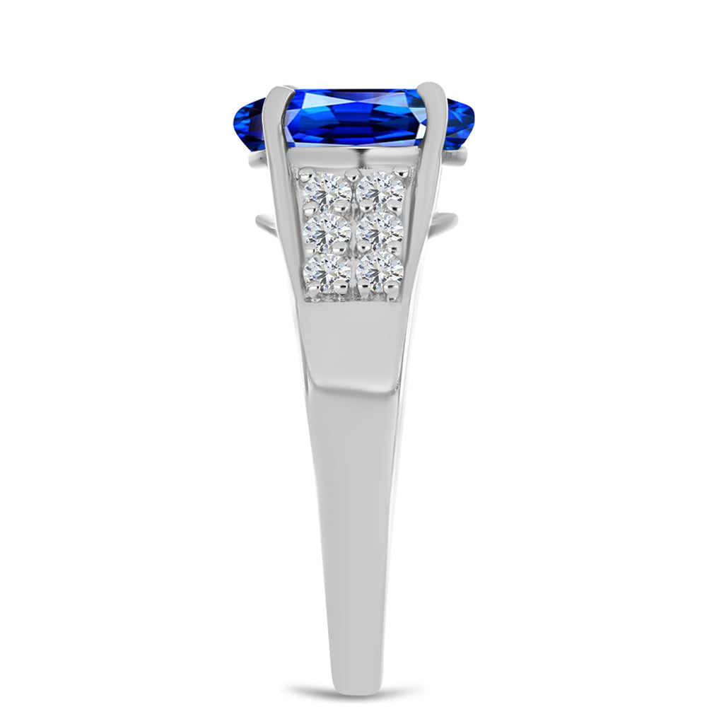 Stříbrný Prsten s Australským Modrým Safírem a Bílým Topazem