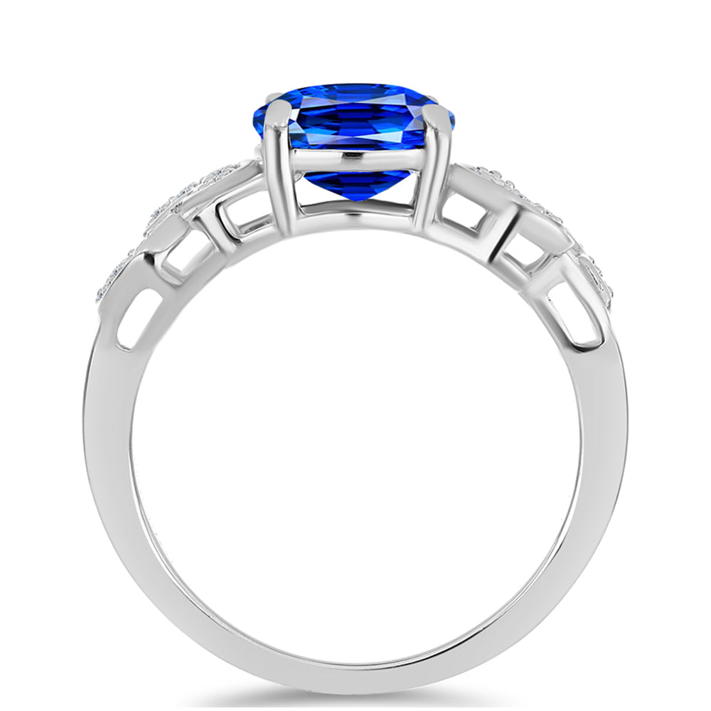 Stříbro 925/1000 - Prsten s Australským Modrým Safírem a Bílým Topazem - Karátové číslo: 2.84. přibližná hmotnost: 3.38 gramů