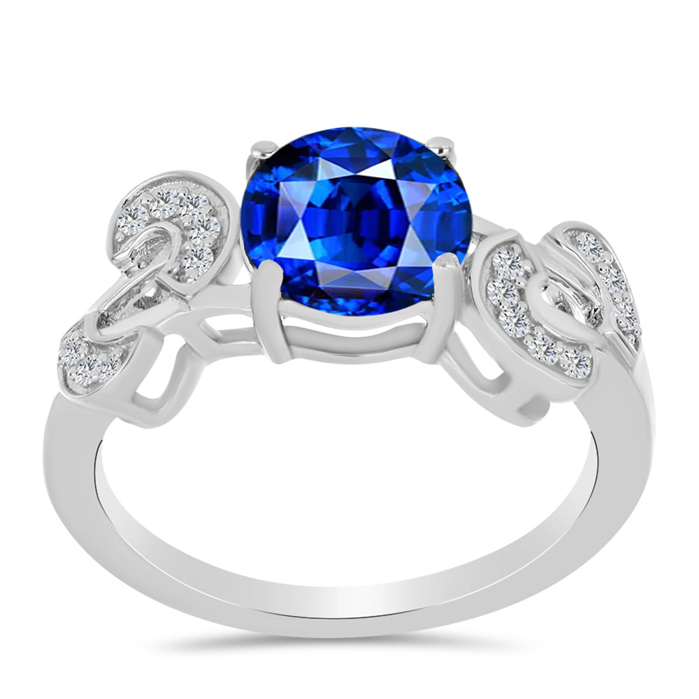 Stříbro 925/1000 - Prsten s Australským Modrým Safírem a Bílým Topazem - Karátové číslo: 2.84. přibližná hmotnost: 3.38 gramů