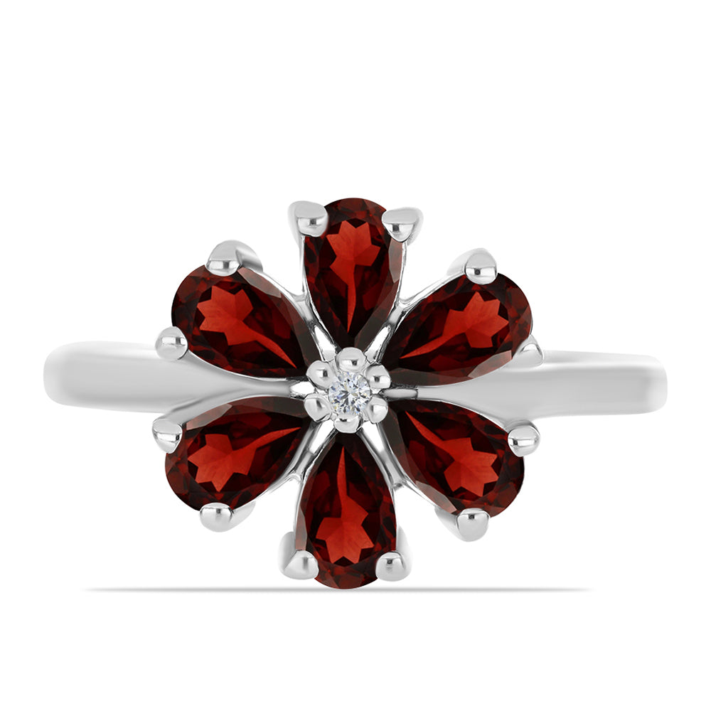 Stříbro 925/1000 - Prsten s Bartonským Granátem a Bílým Topazem - Karátové číslo: 1.71. přibližná hmotnost: 2.87 gramů