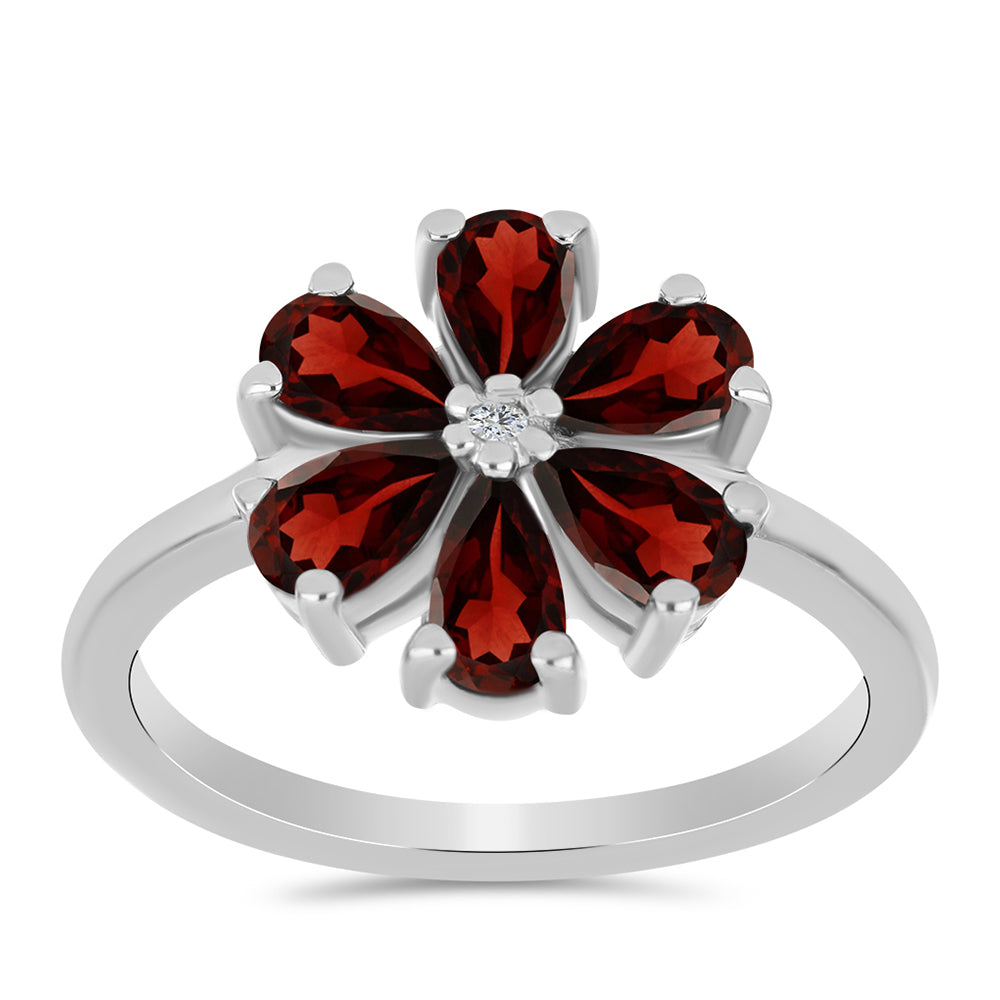 Stříbro 925/1000 - Prsten s Bartonským Granátem a Bílým Topazem - Karátové číslo: 1.71. přibližná hmotnost: 2.87 gramů