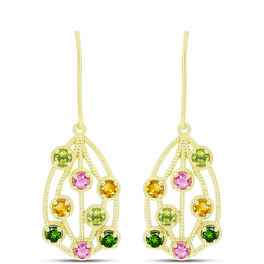 Pozlacené stříbro 925/1000 Náušnice s Chakra Turmalínem - Karátové číslo: 1.39. přibližná hmotnost: 5.2 gramů