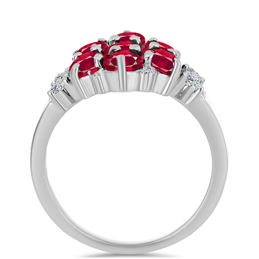 Stříbrný Prsten s Madagaskarským Rubínem a Bílým Topazem