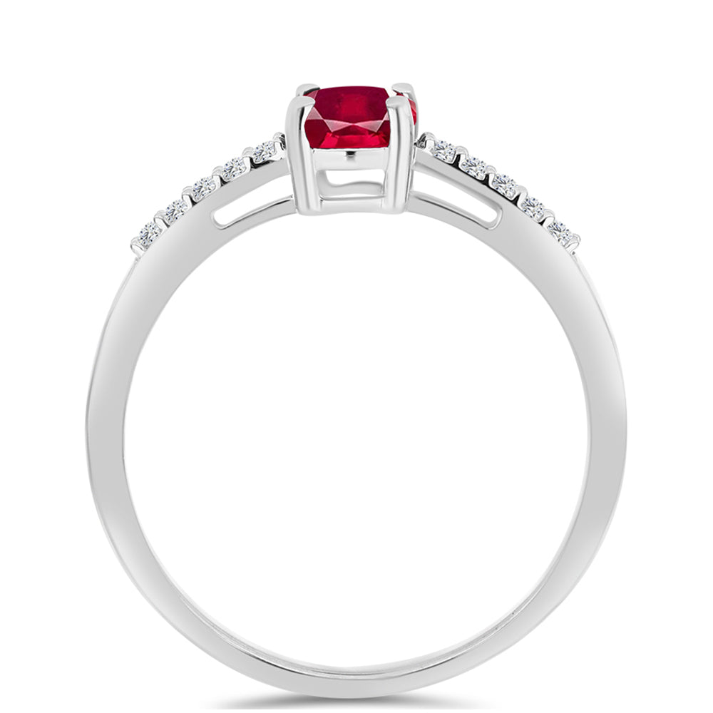 Stříbro 925/1000 - Prsten s Madagaskarským Rubínem a Bílým Topazem - Karátové číslo: 1.18. přibližná hmotnost: 1.69 gramů