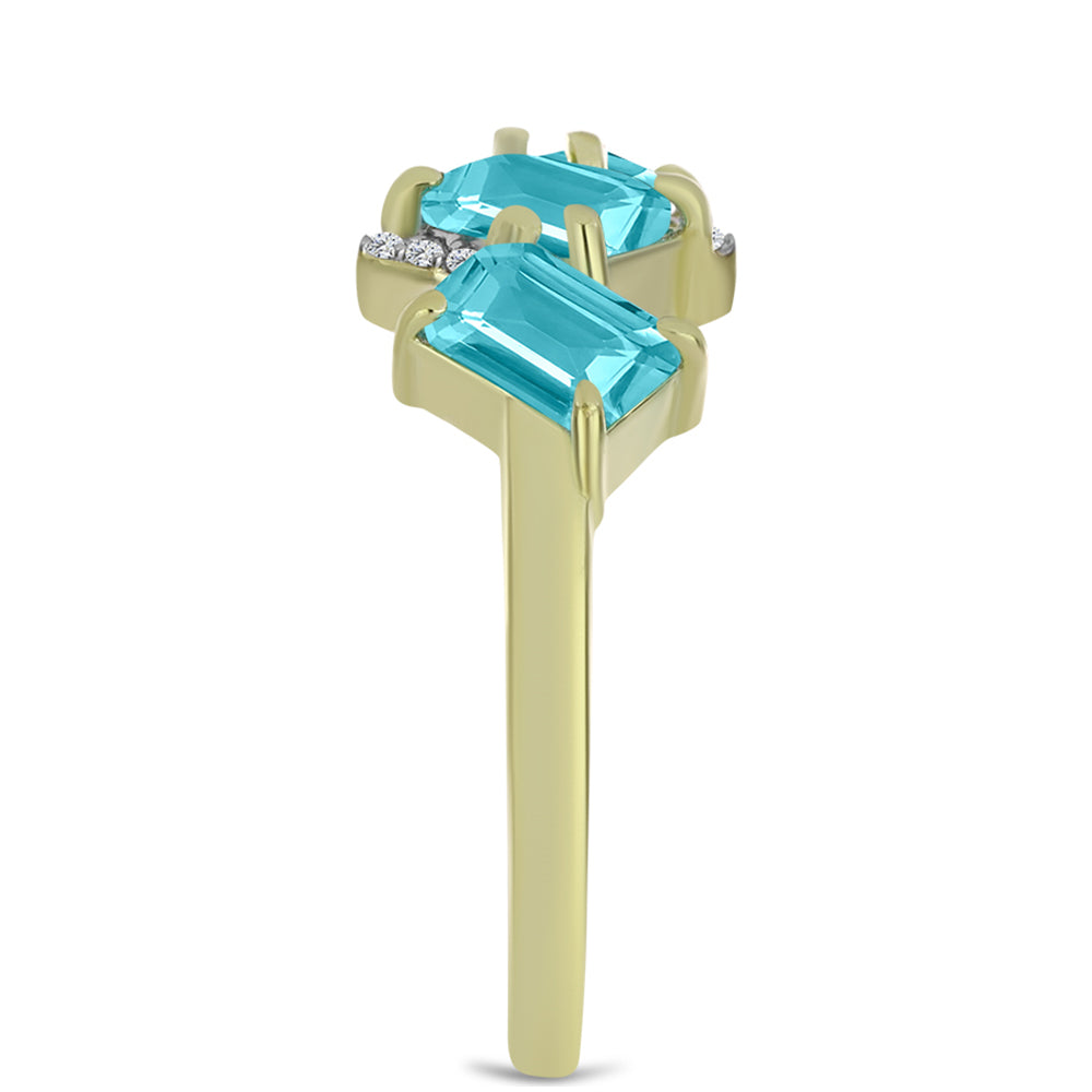 Pozlacené Stříbro 925/1000 - Prsten s Paraiba Křemenem a Bílým Topazem - Karátové číslo: 1.47. přibližná hmotnost: 3.03 gramů 4 