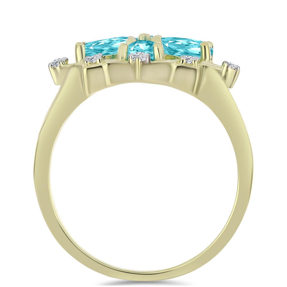 Pozlacený Stříbrný Prsten s Paraiba Křemenem a Bílým Topazem