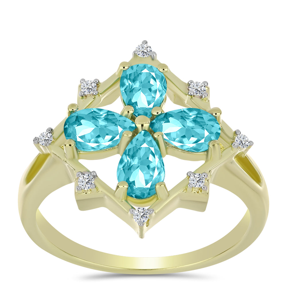 Pozlacený Stříbrný Prsten s Paraiba Křemenem a Bílým Topazem 3 