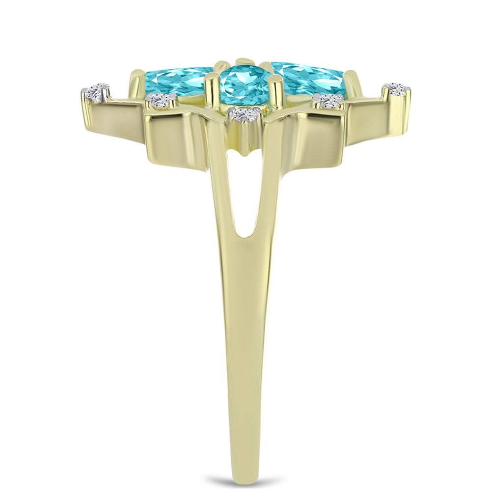 Pozlacený Stříbrný Prsten s Paraiba Křemenem a Bílým Topazem 4 