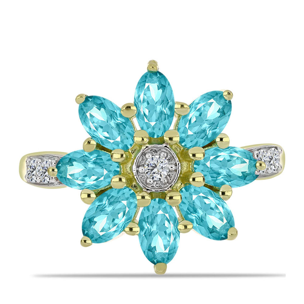 Pozlacené Stříbro 925/1000 - Prsten s Paraiba Křemenem a Bílým Topazem - Karátové číslo: 1.65. přibližná hmotnost: 3.26 gramů 1 