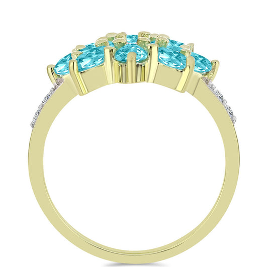 Pozlacené Stříbro 925/1000 - Prsten s Paraiba Křemenem a Bílým Topazem - Karátové číslo: 1.65. přibližná hmotnost: 3.26 gramů