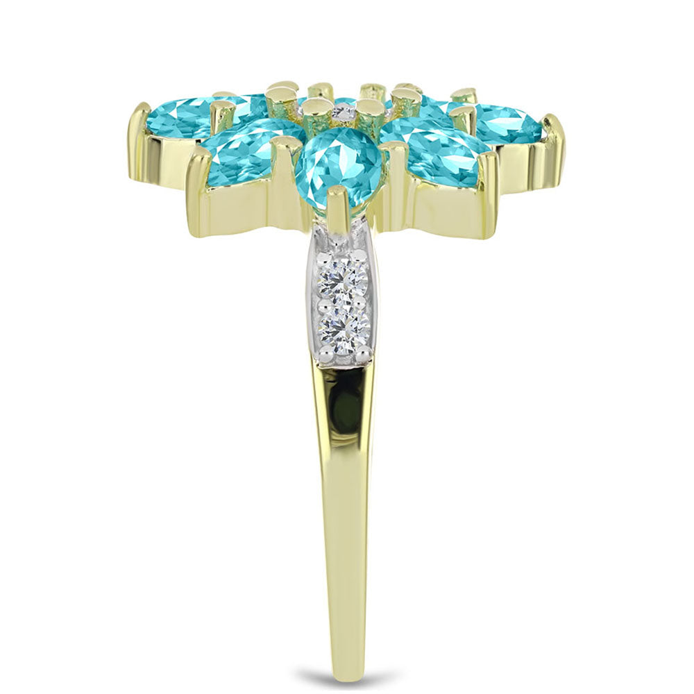 Pozlacené Stříbro 925/1000 - Prsten s Paraiba Křemenem a Bílým Topazem - Karátové číslo: 1.65. přibližná hmotnost: 3.26 gramů