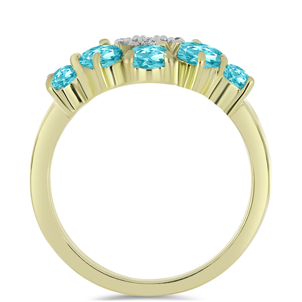 Pozlacené Stříbro 925/1000 - Prsten s Paraiba Křemenem a Bílým Topazem - Karátové číslo: 1.3. přibližná hmotnost: 3.24 gramů 2 