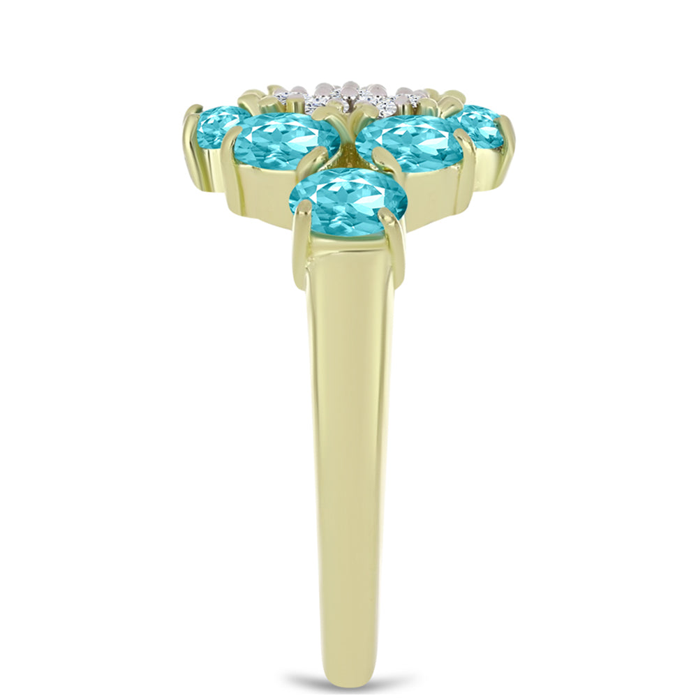 Pozlacené Stříbro 925/1000 - Prsten s Paraiba Křemenem a Bílým Topazem - Karátové číslo: 1.3. přibližná hmotnost: 3.24 gramů