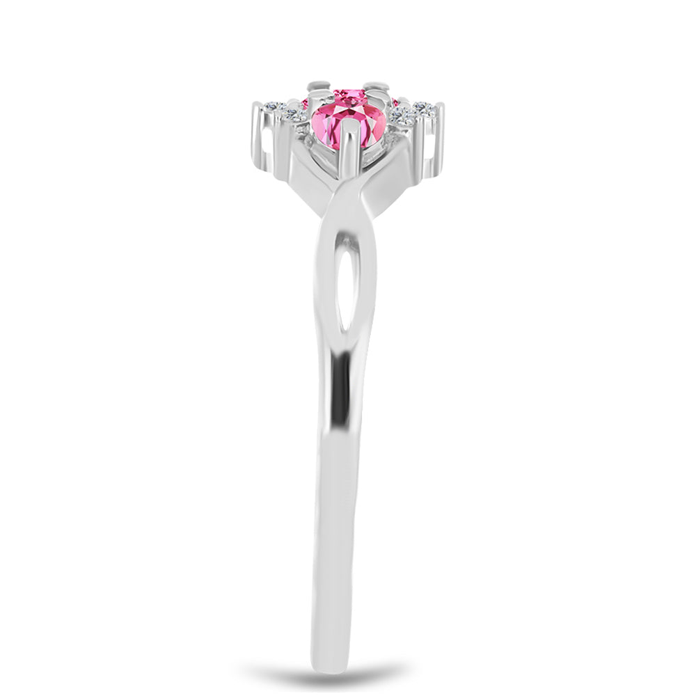 Stříbro 925/1000 - Prsten s Růžovým Turmalínem z Pelmadulla a Bílým Topazem - Karátové číslo: 1.06. přibližná hmotnost: 2.38 gramů 4 