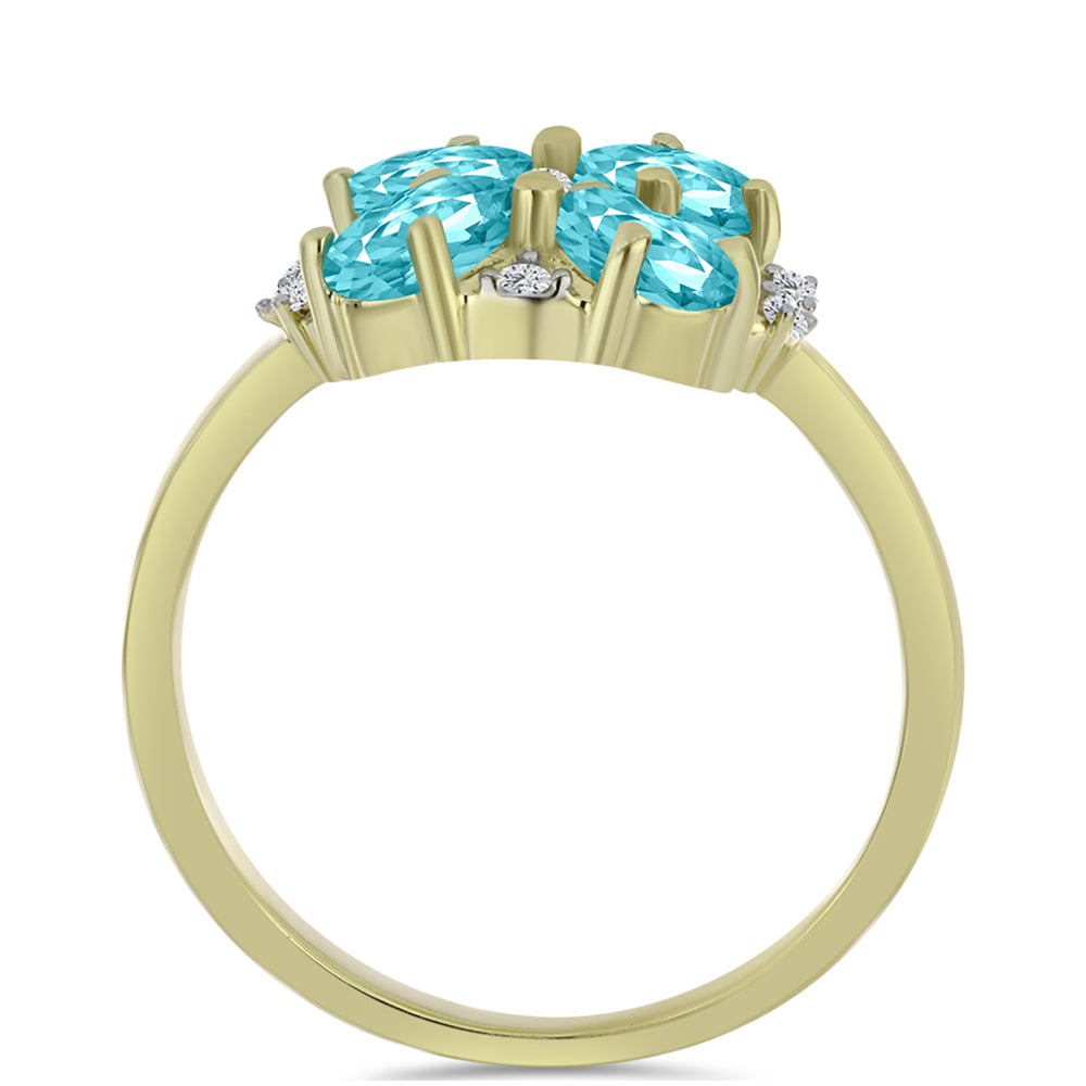 Pozlacené Stříbro 925/1000 - Prsten s Paraiba Křemenem a Bílým Topazem - Karátové číslo: 1.68. přibližná hmotnost: 3.25 gramů 2 