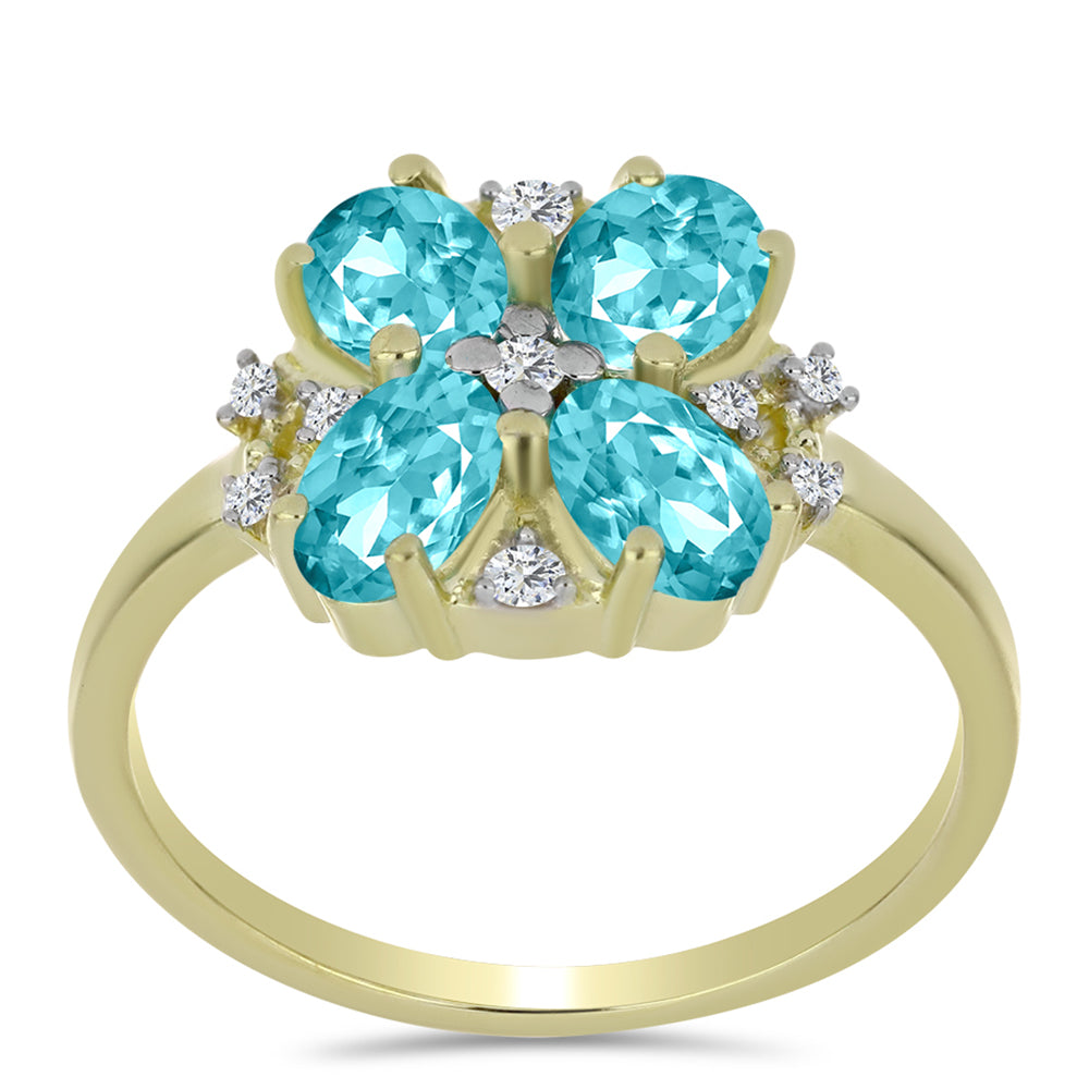 Pozlacené Stříbro 925/1000 - Prsten s Paraiba Křemenem a Bílým Topazem - Karátové číslo: 1.68. přibližná hmotnost: 3.25 gramů