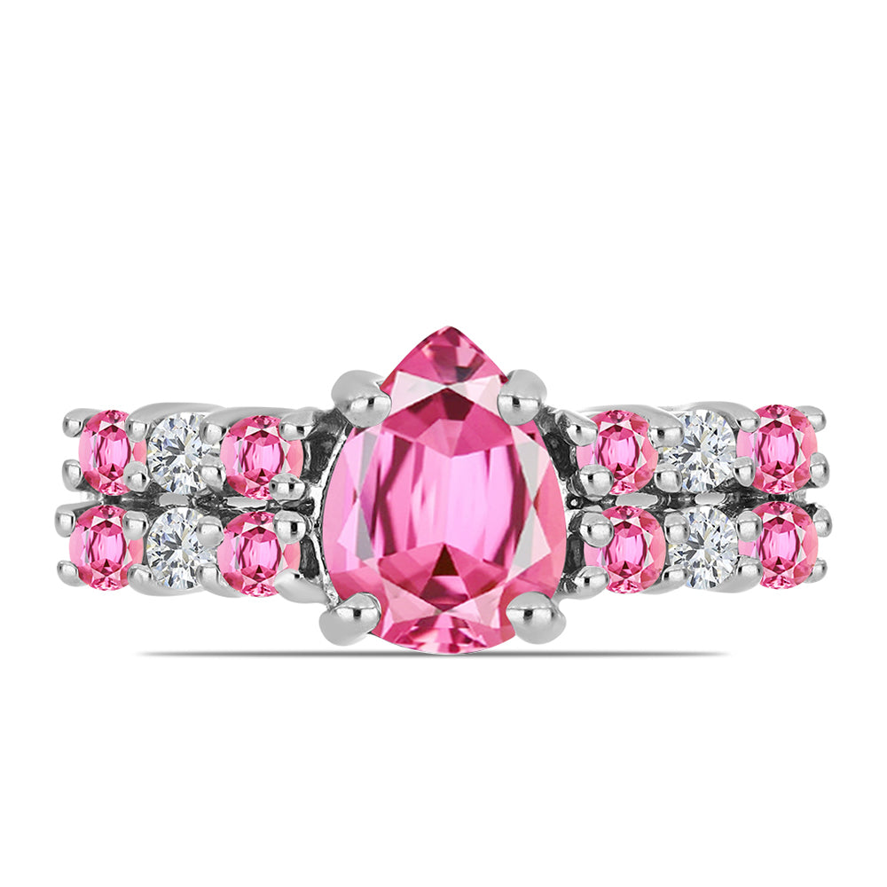 Stříbro 925/1000 - Prsten s Růžovým Turmalínem z Pelmadulla a Bílým Topazem - Karátové číslo: 1.44. přibližná hmotnost: 2.88 gramů 1 