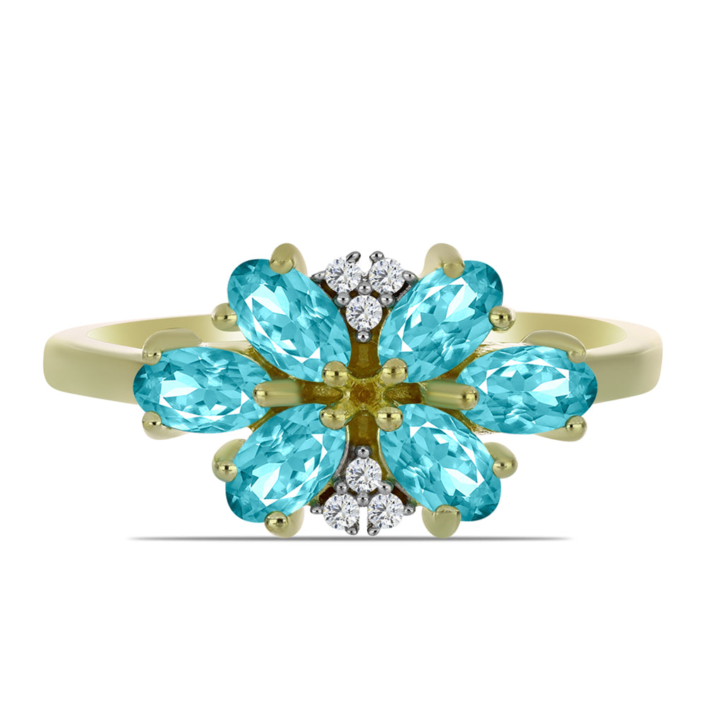 Pozlacené Stříbro 925/1000 - Prsten s Paraiba Křemenem a Bílým Topazem - Karátové číslo: 1.18. přibližná hmotnost: 2.99 gramů 1 