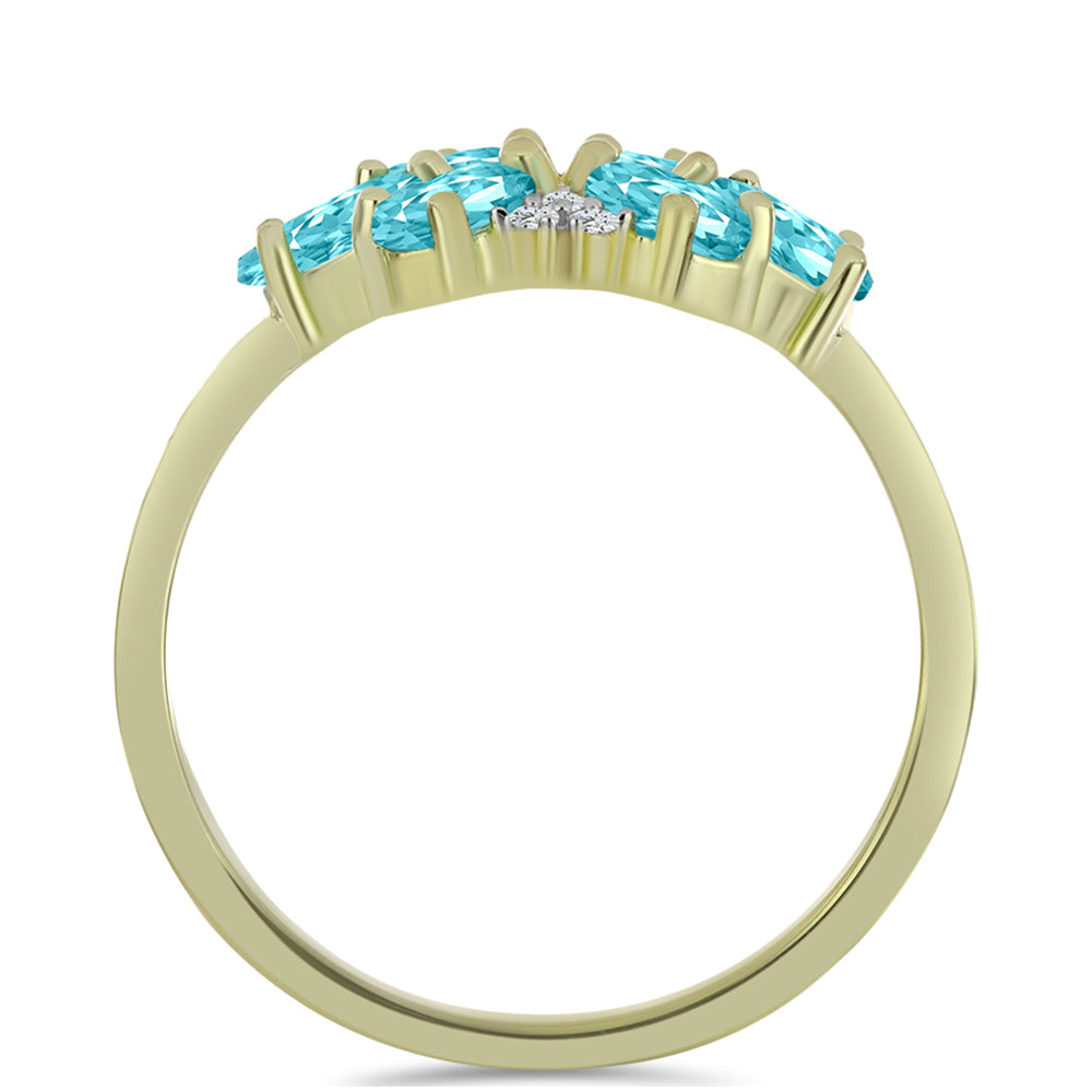 Pozlacené Stříbro 925/1000 - Prsten s Paraiba Křemenem a Bílým Topazem - Karátové číslo: 1.18. přibližná hmotnost: 2.99 gramů