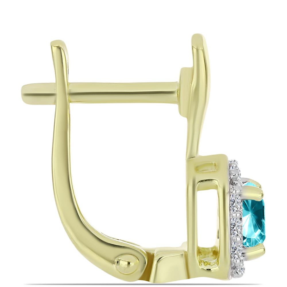 Pozlacené Stříbro 925/1000 - Náušnice s Paraiba Křemenem a Bílým Topazem - Karátové číslo: 0.74. přibližná hmotnost: 2.9 gramů 4 