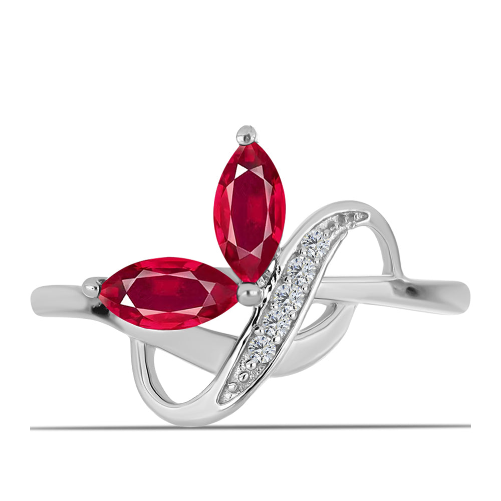 Stříbro 925/1000 - Prsten s Madagaskarským Rubínem a Bílým Topazem - Karátové číslo: 0.71. přibližná hmotnost: 1.54 gramů 1 