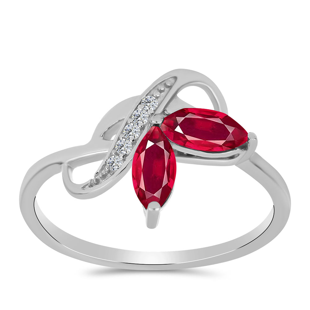 Stříbro 925/1000 - Prsten s Madagaskarským Rubínem a Bílým Topazem - Karátové číslo: 0.71. přibližná hmotnost: 1.54 gramů 3 